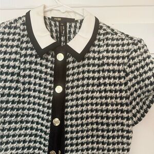 Maje Black & White Houndstooth Short-Sleeve Blazer